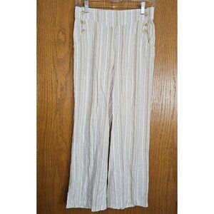 Land 'N Sea Womans Size Small Striped Linen Blend Pants Wide Leg Casual Beach